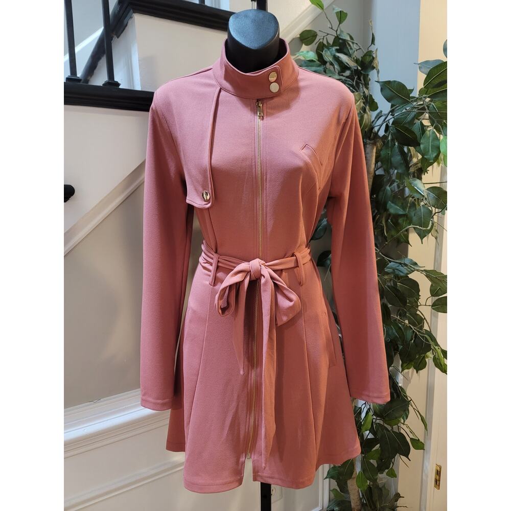 Fashion Nova Jacket Women Large Pink Belted Zip Up Long Sleeve Lightweight